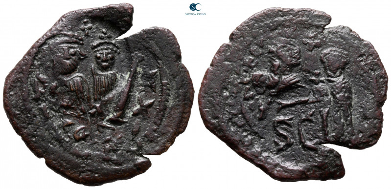 Heraclius with Heraclius Constantine AD 610-641. Countermarked issue. Uncertain ...