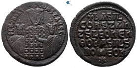 Basil I, with Leo VI and Constantine VII AD 867-886. Constantinople. Follis Æ