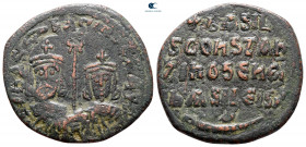 Basil II Bulgaroktonos, with Constantine VIII AD 976-1025. Constantinople. Follis Æ
