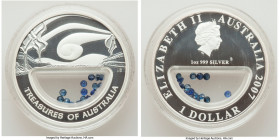 Elizabeth II silver Proof "Sapphires" Dollar (1 oz) 2007 UNC, Perth mint, KM-Unl. Maximum Mintage: 7,500. Treasures of Australia series. Contains appr...