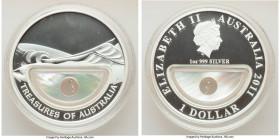 Elizabeth II silver Proof "Pearls" Dollar (1 oz) 2011 UNC, Perth mint, KM-Unl. Maximum Mintage: 7,500. Treasures of Australia series. Contains natural...