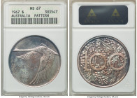 Andor Mezaros silver Unofficial Pattern Dollar 1967 MS67 ANACS, KM-XM2. Mintage: 1,500. Pearlescent coloration. 

HID09801242017

© 2022 Heritage Auct...