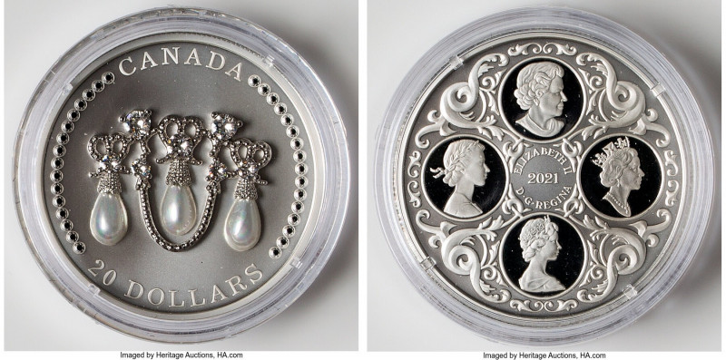 Elizabeth II rhodium-plated silver, mother of pearl, & Swarovski crystals Matte ...