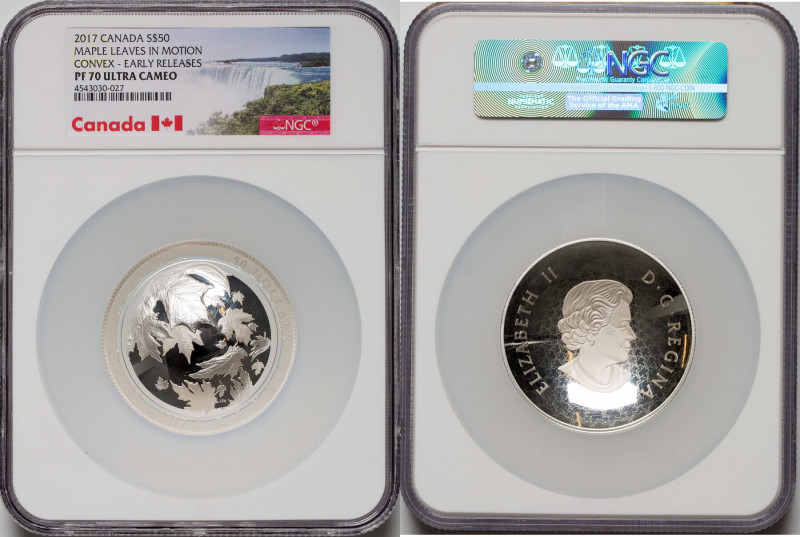 Elizabeth II silver Proof "Maple Leaves in Motion" 50 Dollars (5 oz) 2017 PR70 U...