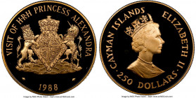 Elizabeth II gold Proof "Princess Alexandra Visit" 250 Dollars 1988 PR68 Ultra Cameo NGC, KM99. Fr-33. Mintage: 86. AGW 1.4016 oz. 

HID09801242017

©...