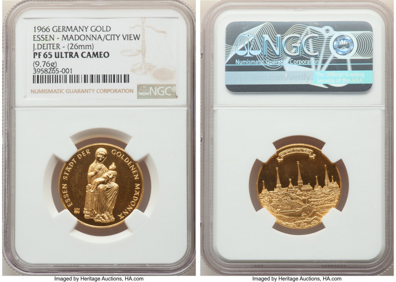 Republic gold "Essen - Madonna/City View" Medal 1966 PR65 Ultra Cameo NGC, KM-Un...