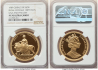 Elizabeth II 5-Piece Certified gold "Una and the Lion" Proof Set 1989 PR70 Ultra Cameo NGC, Pobjoy mint, KM-PS2. Includes 1/4, 1/2, 1, 2, and 5 Sovere...