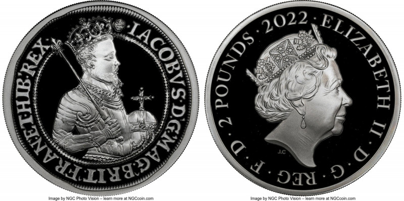 Elizabeth II silver Proof "King James I" 2 Pounds (1 oz) 2022 PR70 Ultra Cameo N...