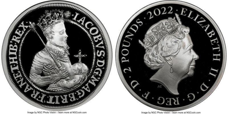 Elizabeth II silver Proof "King James I" 2 Pounds (1 oz) 2022 PR70 Ultra Cameo N...