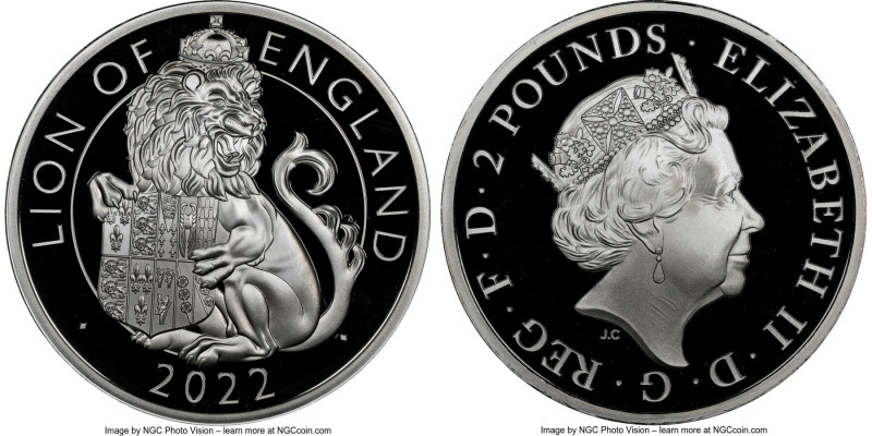 Elizabeth II 2-Piece Certified silver "Lion of England" Proof Set 2022 NGC, 1) 2...