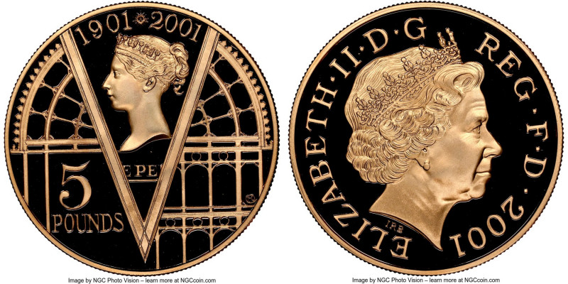 Elizabeth II gold Proof "Queen Victoria - 100th Death Anniversary" 5 Pounds 2001...