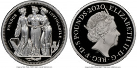Elizabeth II silver Proof "Three Graces" 5 Pounds (2 oz) 2020 PR70 Ultra Cameo NGC, KM-Unl., S-GE8. The Great Engravers series. First Releases issue. ...