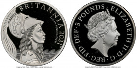 Elizabeth II silver Proof "Britannia Portrait" 5 Pounds (2 oz) 2021 PR68 Ultra Cameo NGC, KM-Unl., S-BSG1. Limited Edition Presentation Mintage: 550. ...