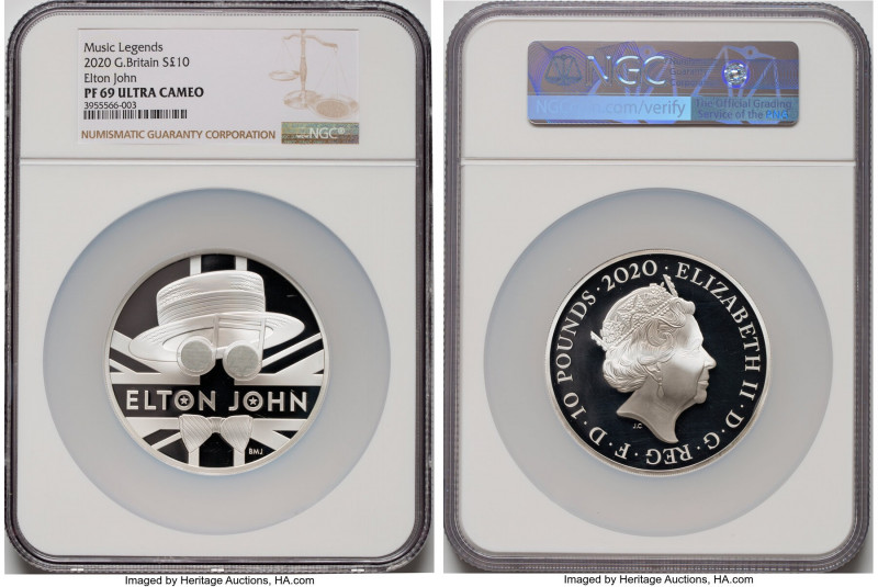 Elizabeth II silver Proof "Elton John" 10 Pounds (5 oz) 2020 PR69 Ultra Cameo NG...