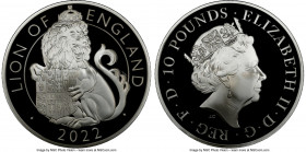 Elizabeth II silver Proof "Lion of England" 10 Pounds (5 oz) 2022 PR70 Ultra Cameo NGC, KM-Unl., S-TBCSC2. The Royal Tudor Beasts series. First Releas...