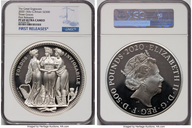 Elizabeth II silver Proof "Three Graces" 500 Pounds (1 Kilo) 2020 PR69 Ultra Cam...