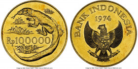 Republic gold "Komodo Dragon" 100000 Rupiah 1974 MS66 NGC, KM41, Fr-6. Mintage: 5,333. Conservation Series. AGW 0.9675 oz. 

HID09801242017

© 2022 He...
