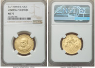 British Colony gold Matte "Winston Churchill" 50 Crowns 1974 MS70 NGC, KM3, Fr-2. Struck on the 100th anniversary of the birth of Winston Churchill. A...
