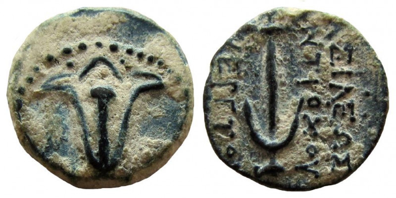 Judean Kingdom. John Hyrcanus I, 134 - 104 BC. AE Prutah. 

Weight: 1.86 gm. S...