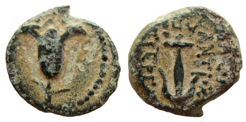 Judean Kingdom. John Hyrcanus I, 134 - 104 BC. AE Prutah. 

Weight: 2.54 gm. S...