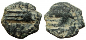 Judaea. Herod Archelaus, 4 BC-6 AD. AE Half Prutah. Jerusalem mint. Brockage struck.