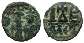 Heraclius, with Heraclius Constantine and Heraclonas, 610-641 AD. AE 12 Nummi. Alexandria mint.
