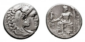 MONEDAS ANTIGUAS
REINO MACEDONIO
Alejandro Magno. Dracma. AR. (336-323 a.C.) A/Cabeza de Hércules joven con piel de león a der. R/Zeus entronizado a...