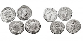 IMPERIO ROMANO
LOTES DE CONJUNTO
Antoniniano. AR. Lote de 4 monedas. Gordiano III (3) y Filipo I. Muy comercial. MBC+ a MBC.