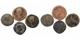 IMPERIO ROMANO
LOTES DE CONJUNTO
Lote de 4 monedas. AE. Sestercio. Domiciano, Adriano, Faustina M. y Heliogábalo. Interesante. BC- a BC+.