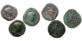 IMPERIO ROMANO
LOTES DE CONJUNTO
Sestercio. AE. Lote de 3 monedas. Volusiano (CONCORDIA) y Gordiano III (2) Muy comercial. MBC.