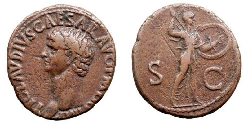 IMPERIO ROMANO
CLAUDIO
As. AE. R/S.C. Minerva a la der., blandiendo jabalina y...