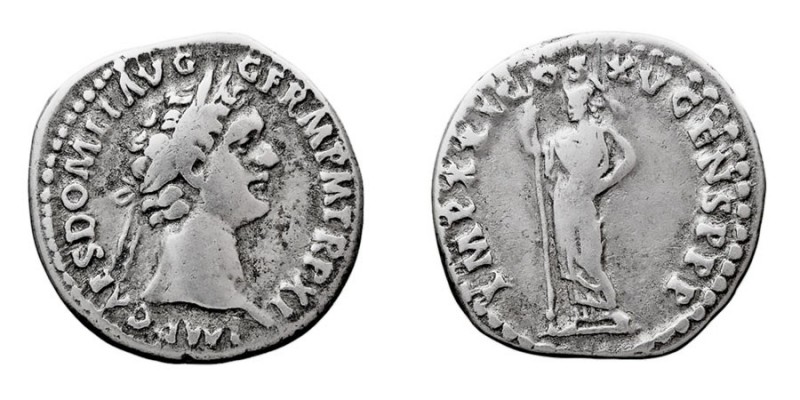 IMPERIO ROMANO
DOMICIANO
Denario. AR. R/IMP. XXI COS. XV CENS. P.P.P. Minerva ...