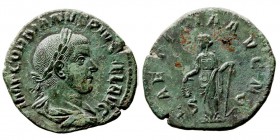 IMPERIO ROMANO
GORDIANO III
Sestercio. AE. R/LAETITIA AVG. N. S.C. Laetitia estante a la izq. RIC.300A. Bonita pátina verde clara. Muy escasa así. E...