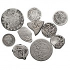 MONARQUÍA ESPAÑOLA
LOTES DE CONJUNTO
Lote de 10 monedas. AR. Reinados variados. 2 Reales (2); Real macuquino (3); Real 1859 soldadura en rev.; 1/2 R...