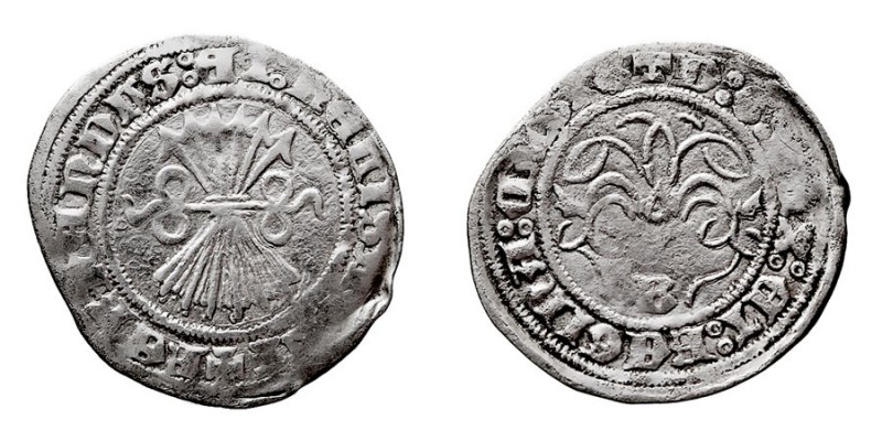 MONARQUÍA ESPAÑOLA
REYES CATÓLICOS
1/2 Real. AR. Burgos. s/f. Con B en anv. 1,...