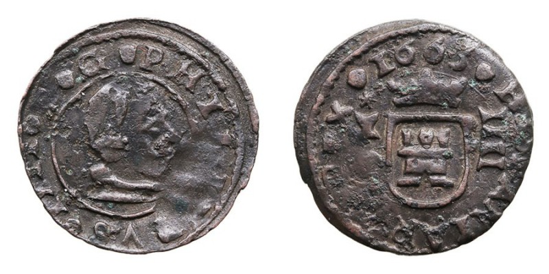 MONARQUÍA ESPAÑOLA
FELIPE IV
Cuenca. 4 Maravedís. AE. 1663. Cal.1339. MBC-/MBC...