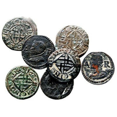 MONARQUÍA ESPAÑOLA
FELIPE IV
Ardite. AE. Barcelona. Lote de 7 monedas. 1653 y ...