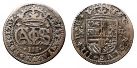 MONARQUÍA ESPAÑOLA
CARLOS III Pretendiente
2 Reales. AR. Barcelona. 1707. 3,07 g. Cal.23. Escasa. MBC.