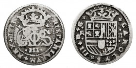 MONARQUÍA ESPAÑOLA
CARLOS III Pretendiente
2 Reales. AR. Barcelona. 1711. Cal.27. BC+.