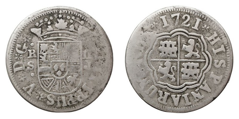MONARQUÍA ESPAÑOLA
FELIPE V
Real. AR. Sevilla J. 1721. Falsa de época. 1,89 g....