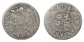 MONARQUÍA ESPAÑOLA
FELIPE V
Real. AR. Sevilla J. 1721. Falsa de época. 1,89 g. Barrera, No Cataloga. Acuñación en plata baja. Interesante. MBC-....