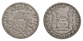 MONARQUÍA ESPAÑOLA
FERNANDO VI
4 Reales. AR. Méjico MM. 1759. Tipo columnario. 13,37 g. Cal.431. Conserva restos de brillo. Muy escasa así. MBC+/MBC...