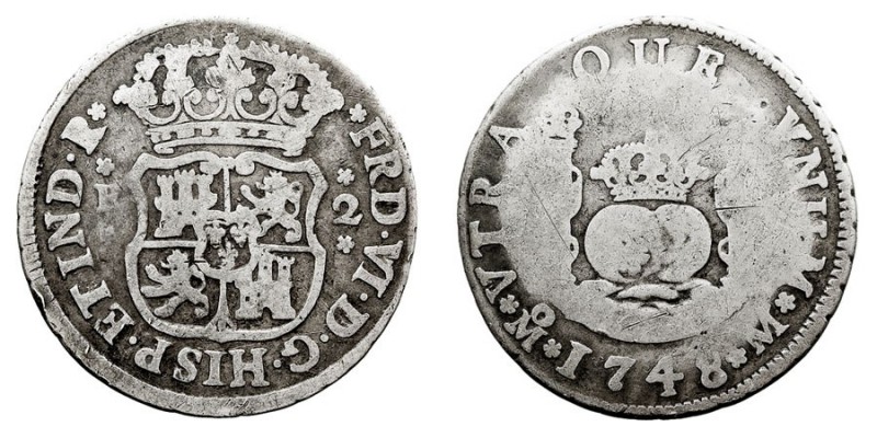 MONARQUÍA ESPAÑOLA
FERNANDO VI
2 Reales. AR. Méjico M. 1748. Tipo columnario. ...
