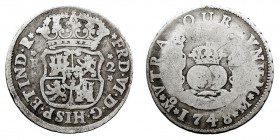 MONARQUÍA ESPAÑOLA
FERNANDO VI
2 Reales. AR. Méjico M. 1748. Tipo columnario. 6,22 g. Cal.488. BC/BC-.