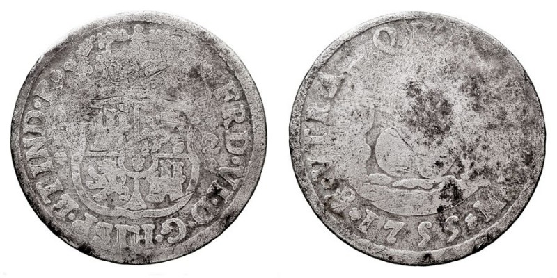 MONARQUÍA ESPAÑOLA
FERNANDO VI
2 Reales. AR. Méjico M. 1755. Tipo columnario. ...