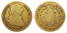 MONARQUÍA ESPAÑOLA
CARLOS III
2 Escudos. AV. Madrid AI. 1778. Falsa de época. 6,67 g. Barrera 336. Bonita y escasa pieza. MBC+.