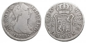 MONARQUÍA ESPAÑOLA
CARLOS III
2 Reales. AR. Sevilla C. 1788. 5,62 g. Cal.1451. MBC-.