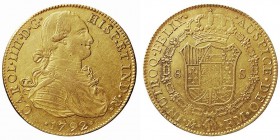 MONARQUÍA ESPAÑOLA
CARLOS IV
8 Escudos. AV. Méjico FM. 1792. 27,05 g. Cal.40. Ligeras rayitas en anv., si no MBC+.