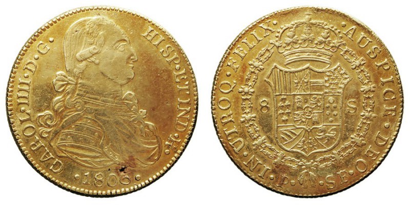 MONARQUÍA ESPAÑOLA
CARLOS IV
8 Escudos. AV. Popayán SF. 1806. Falsa de época. ...