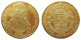 MONARQUÍA ESPAÑOLA
CARLOS IV
8 Escudos. AV. Popayán SF. 1806. Falsa de época. 26,94 g. Barrera no cataloga. Hojita en anv., si no MBC+. Ex subasta Á...